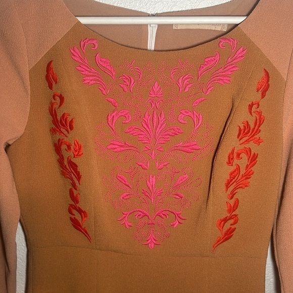 Champagne & Strawberry Boho Embroidered Mini Dress Size Small - Picture 3 of 10